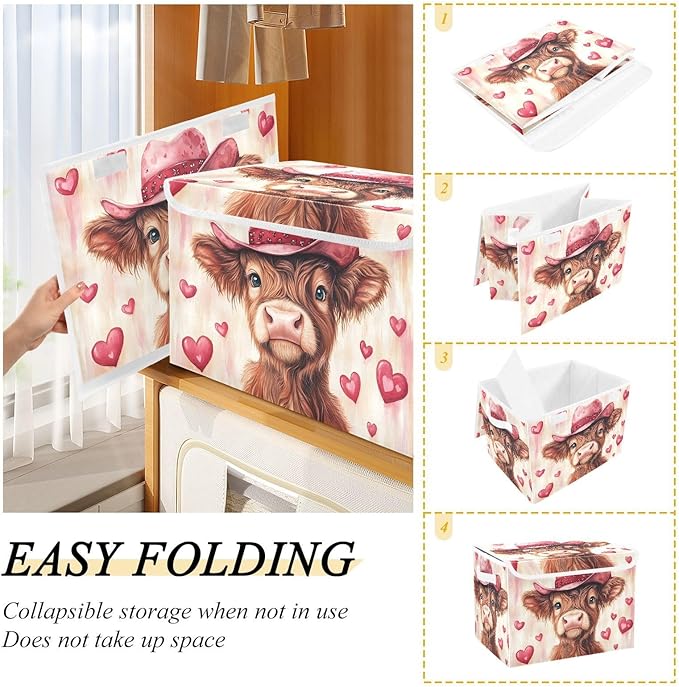 AIXIWAWA Lidded Storage Cube (Valentine Cow) Fabric Foldable Closet Bins with Flip Lid and Handles Organizer Basket Container 16.5 x 12.6 x 11.8 IN