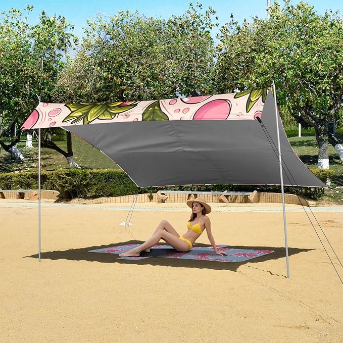 ALAZA Cute Strawberry Pattern Beach Tent Sun Shelter Portable Canopy Sunshade for Outdoor Camping Picnics Backyard Fun 10x9 ft