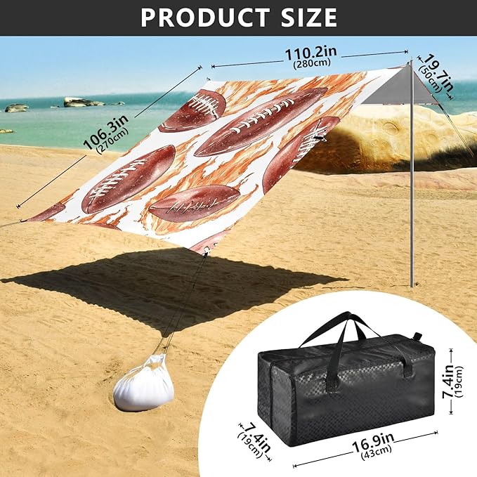 ALAZA Rugby Red Fire Pattern Beach Tent Sun Shelter Portable Canopy Sunshade for Outdoor Camping Picnics Backyard Fun 10x9 ft