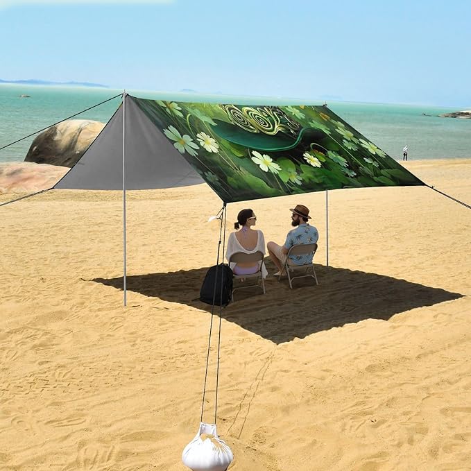 St Patrick's Day Leprechaun Hat Beach Tent Sun Shelter Set UPF50+ UV Protection 10.5 x 9.19 FT Camping Shade Canopy with Sandbags Sand Anchors Carrying Bag and Others