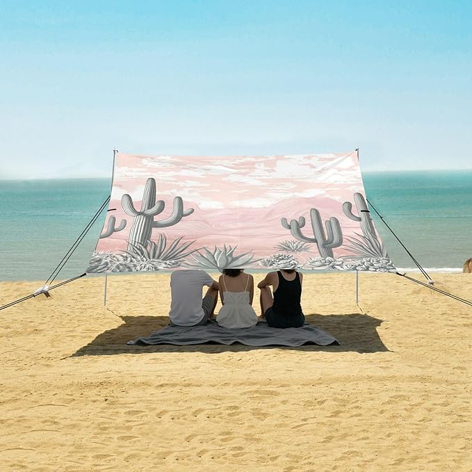 Beach Canopy with Windproof Ropes &amp Sandbags Beach Tent Sun Shade Sun Shelter for Camping Trips Fishing Backyard Fun or Picnics Desert
