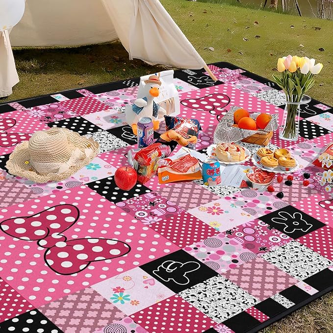 Pink Picnic Blankets Waterproof Foldable 60″X80″ Checkered Thick Picnic Mat Outdoor Blanket for Grass Cute Beach Blanket Sandproof Picnic Accessories for Camping Party Park Girls Gifts