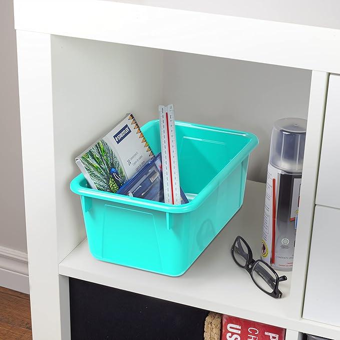 Storex Small Cubby Bins – Plastic Storage Containers for Classroom 12.2 x 7.8 x 5.1 inches Class Teal 5-Pack (62420A05C)