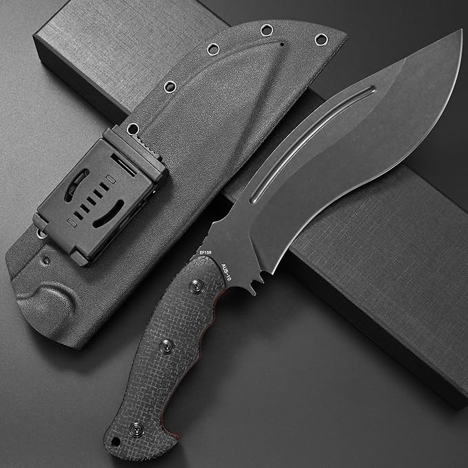 Eafengrow EF159 Fixed Blade Knife AUS-10 Steel Dog Leg shape Blade Micarta Handle Full Tang EDC Tool Straight Knifes for Outdoor Camping Hunting Bushcraft(Black)