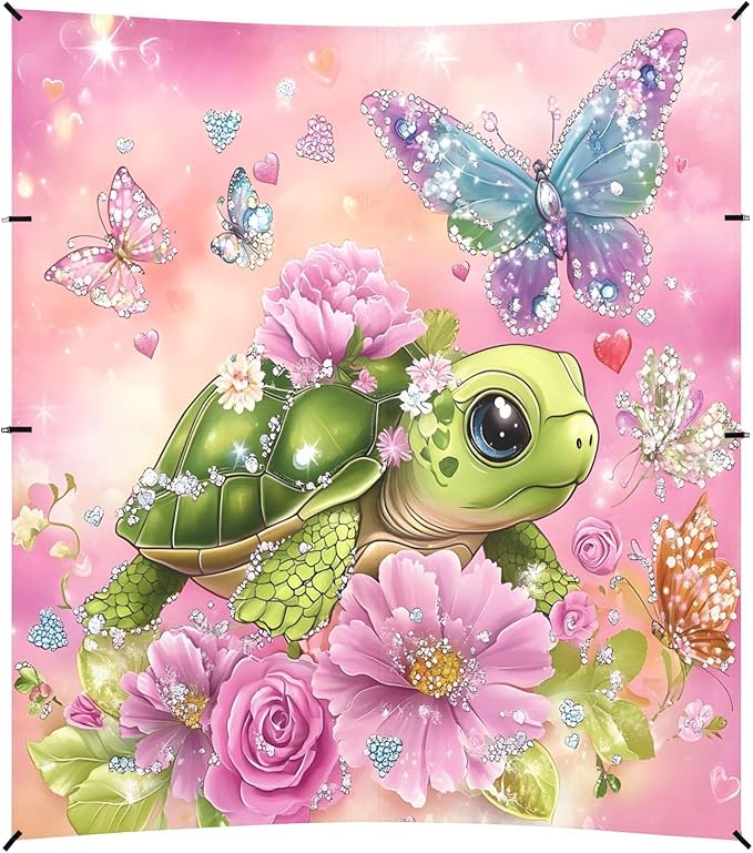 ALAZA Turtle Flowers Butterfly Dreamy Beach Tent Sun Shelter UPF50+ Protection Beach Shade Canopy w/ 4 Sandbags for Outdoor Camping Fishing Backyard Fun Picnic 10x9 ft
