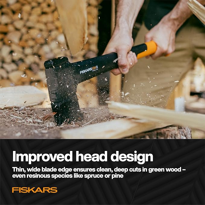 Fiskars X24 Universal Axe 24 Forged Steel Blade for Felling Trees &amp All-Purpose Chopping Shock-Absorbing FiberComp Handle &amp Low-Friction Coating for Clean Cuts in Fresh Resinous Wood