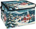 Christmas Xmas Storage Basket with Lid Winter Village Foldable Storage Box Fabric Storage Bins with Carrying Handles for Home Bedroom Closet Organization
