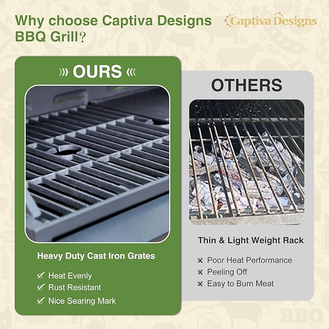 Captiva Designs 4-Burner Propane Gas BBQ Grill with Side Burner &amp Porcelain-Enameled Cast Iron Grates 46700 BTU Output for Outdoor Cooking Kitchen and Patio Backyard Barbecue Black