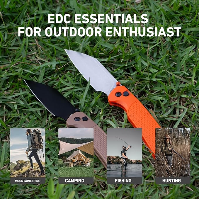 CJRB Pyrite-Light Pocket Knife 3.34'' Upgraded AR-SFII Steel Blade FRN Handle Sharp EDC Knives for Camping Survival Hiking(J1945 Brown)