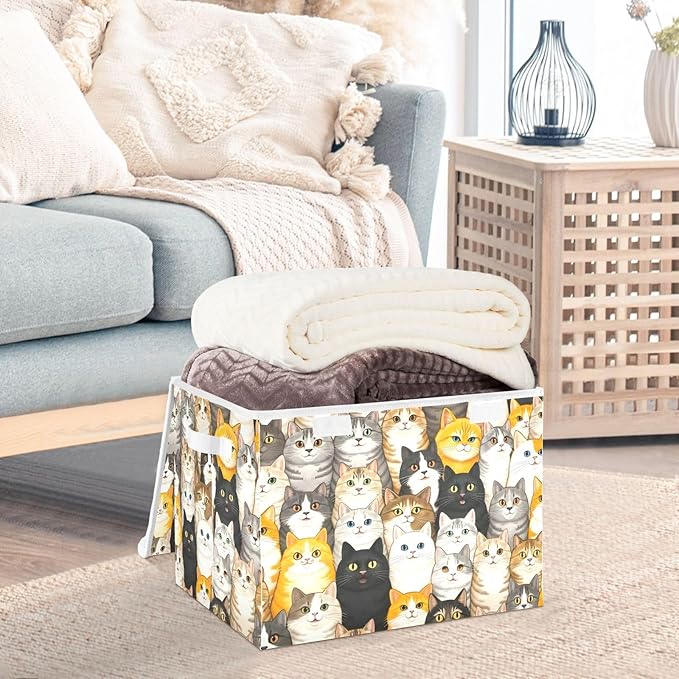 Storage Cube with Lid Cats Portrait Print 16.5×12.6×11.8 IN Collapsible Large Capacity Foldable Storage Basket Bin Organizer