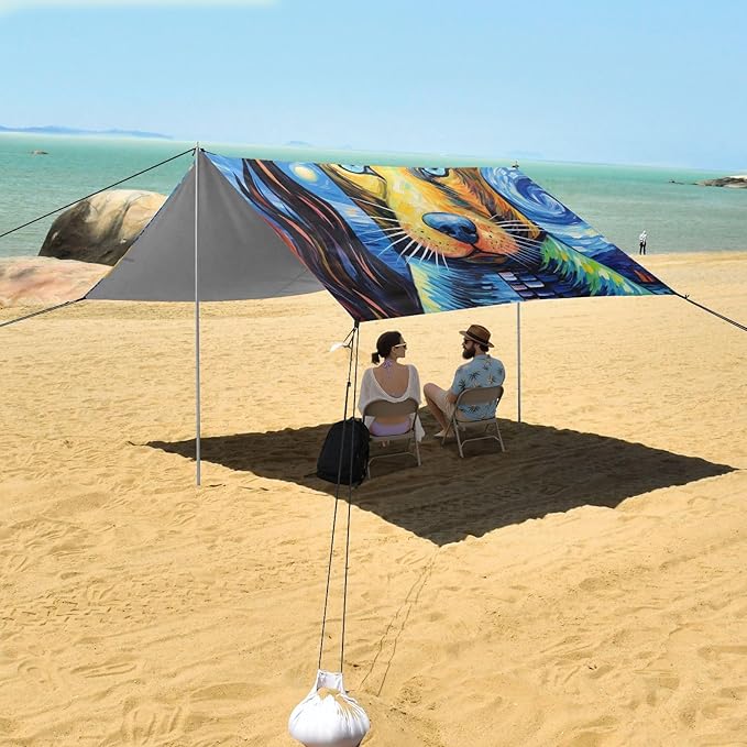ALAZA Watercolor Dogs Starry Night Galaxy Beach Tent Sun Shelter Portable Canopy Sunshade for Outdoor Camping Picnics Backyard Fun 10x9 ft
