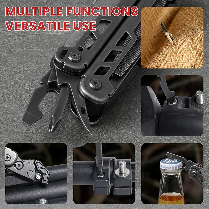 Multitool 16-in-1 Stainless Steel Multi Tool Pliers with Adjustable Hex Wrench Damascus Pocket Knife Nylon Sheath for Survival Camping and Hunting Hiking Simple Repair