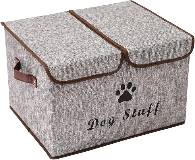 Dog toy box with lid dog storage organizer perfect basket for dog toys living room playroom closet home organization and storage - LightGray