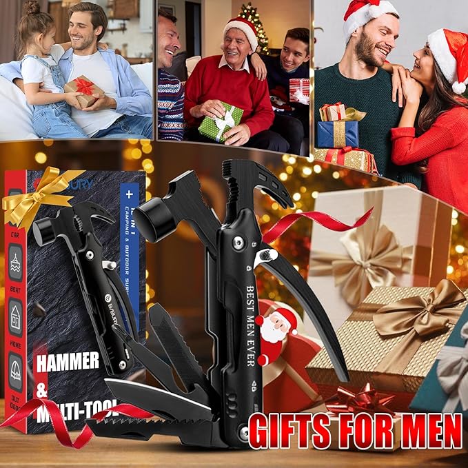 BIBURY Multi-Tool Gifts for Him 12 in 1 Hammer Multitool Gifts for Men Gift for Dad Who Have Everything Mens Valentines Day Gifts Cool Gadgets for Boyfriend Husband
