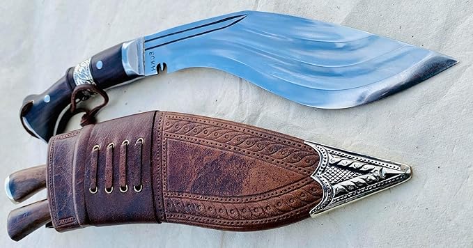 Kukri - 8 Blade 3 Fuller Farmer Khukuri - Hand Forged Factory Outlet in Nepal - Ready to Use Outdoor Camping Tool - Full Tang High Carbon Steel Blade Knife with Rosewood Handle