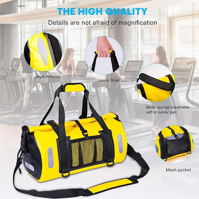 WILD HEART Waterproof Bag Duffel Bag 20L 30L 40L with Welded Seams Shoulder Straps Mesh Pocket for Kayaking Camping BoatingBicycleMotorcycle
