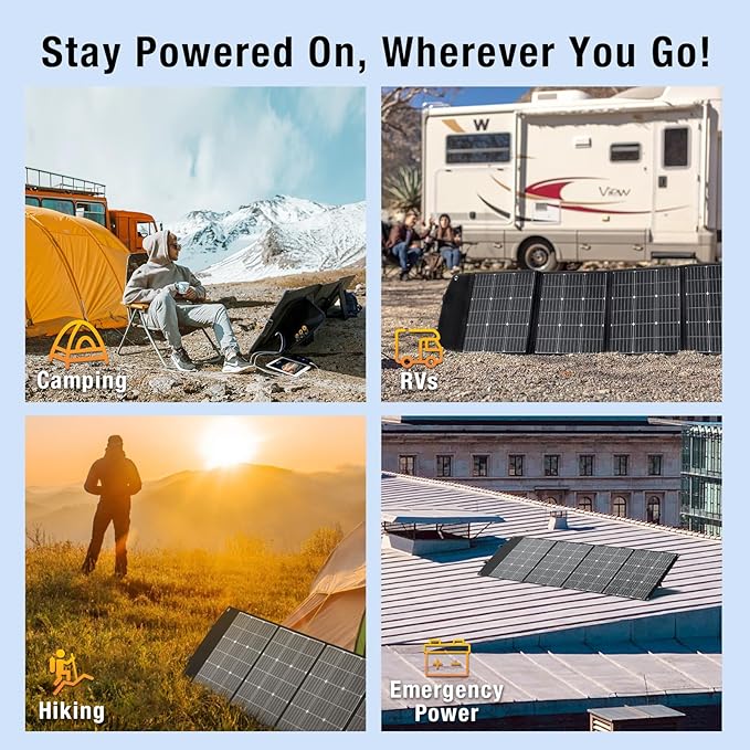 200W Portable Solar Panel Foldable 200W Solar Panel Kit with XT60/DC7909/Anderson Cable &amp USB-C PD 60W 23.5% High-Efficiency Monocrystalline Solar Charger for Power Station RV Camping IP65