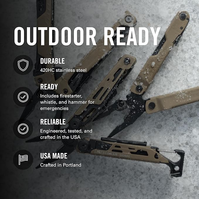 LEATHERMAN Signal 19-in-1 Multi-tool for Outdoors Camping Hiking Fishing Survival Durable &amp Lightweight EDC Made in the USA Coyote Tan