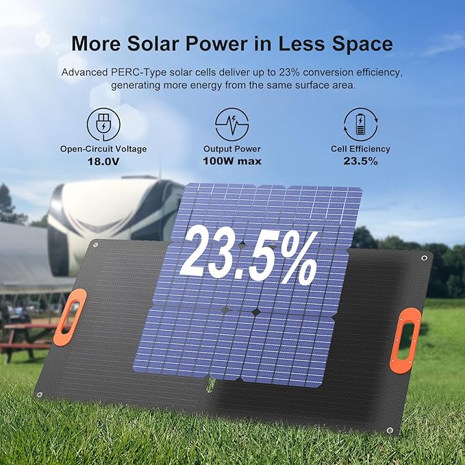 Solarapex 100W Portable Solar Panel IP67 Waterproof ETFE One-Piece Lamination 23.5% Efficiency Foldable Charger USB/Type-C/MC4/XT60/DC8020/Anderson Output for Power Station Camping RV