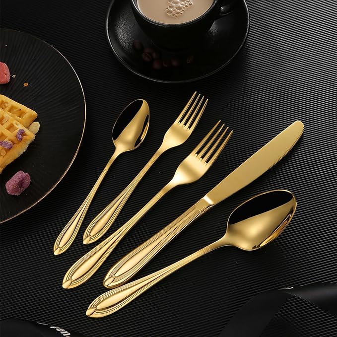 20-Piece Stainless Steel Flatware Set - 18/10 Rustproof Silverware for 4 (5-Piece Setting) | Dishwasher Safe Ergonomic Grip | Wedding &amp Household Cutlery Set in Gift Box