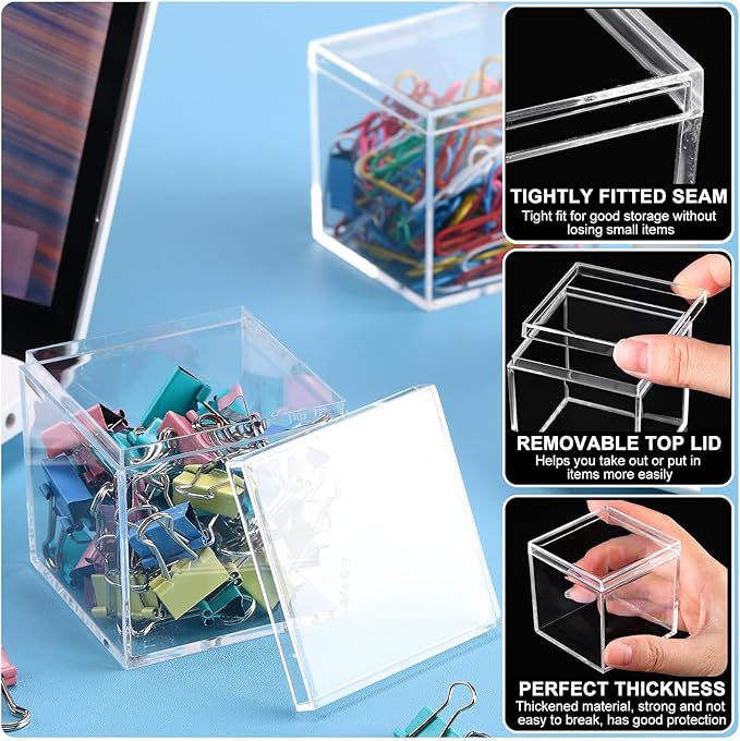 Tuanse 60 Pcs Acrylic Box with Lid Clear Small Acrylic Box Plastic Square Cube with Lid Mini Containers Display 2.2 x 2.2 x 2.2 Inch for Candy Pill Tiny Jewelry Toys Gifts