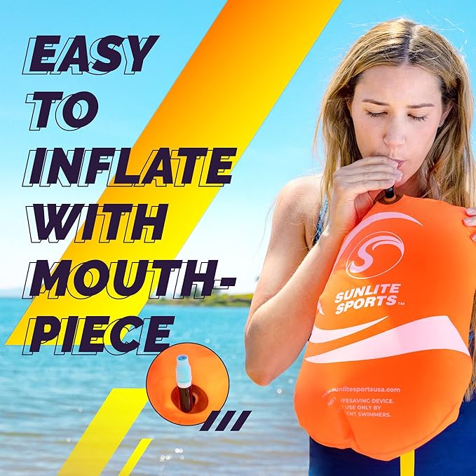 Sunlite Sports Swim Buoy Premium Quality Highly Visible Waterproof Safety Marine Float Training for Open Water Swimming for Swimmers Triatheletes Kayakers Snorkelers Throwable Flotation Device f