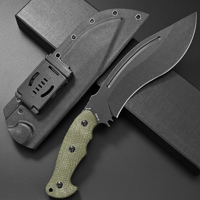 Eafengrow EF159 Fixed Blade Knife AUS-10 Steel Dog Leg shape Blade Micarta Handle Full Tang EDC Tool Straight Knifes for Jungle Camping Hunting Collection(Green)
