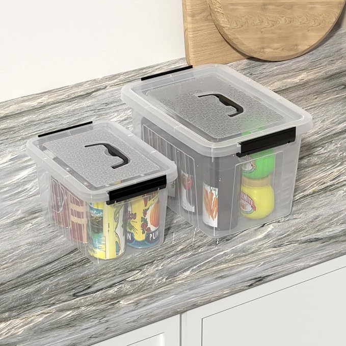 Kiddream 2-Pack Clear Storage Tote Boxes Plastic Latch Container Bins with Handles 10 Liter &amp 6 Liters