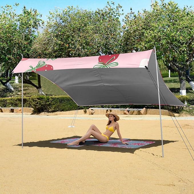 ALAZA Strawberry Bow Heart Pattern Beach Tent Sun Shelter Portable Canopy Sunshade for Outdoor Camping Picnics Backyard Fun 10x9 ft