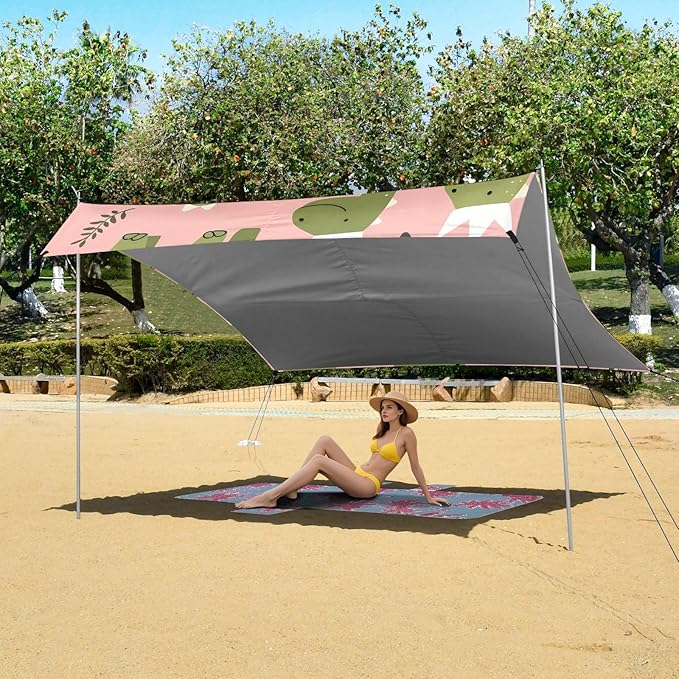 ALAZA Green Dinosaurs Dino Beach Tent Sun Shelter UPF50+ Protection Beach Shade Canopy w/ 4 Sandbags for Outdoor Camping Fishing Backyard Fun Picnic 10x9 ft
