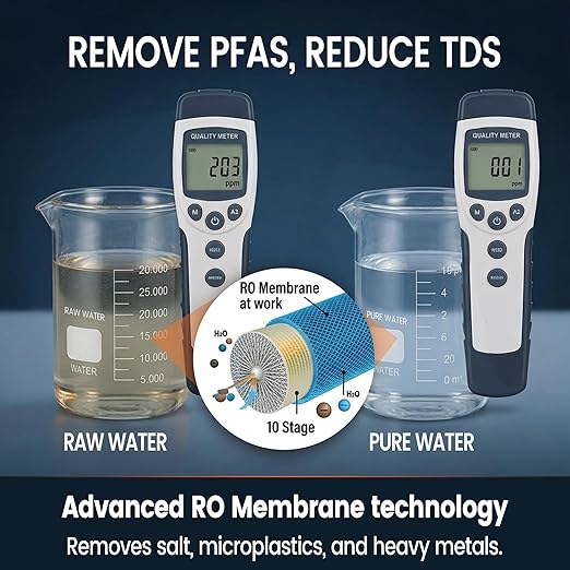 Purewell® K8680 RO Water Purifier System10-Stage RV Portable Water Filtration Survival with UVDesalination Rate Reaches 95%Survival Gear Purification for DrinkingTeam CampingTravel(Blue)