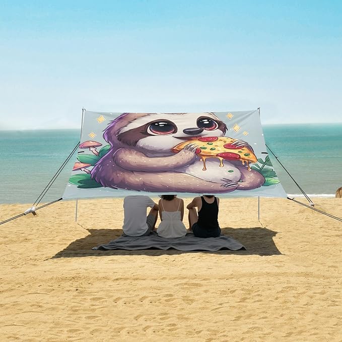 ALAZA Sloth Pizza Beach Tent Sun Shelter Portable Canopy Sunshade for Outdoor Camping Picnics Backyard Fun 10x9 ft