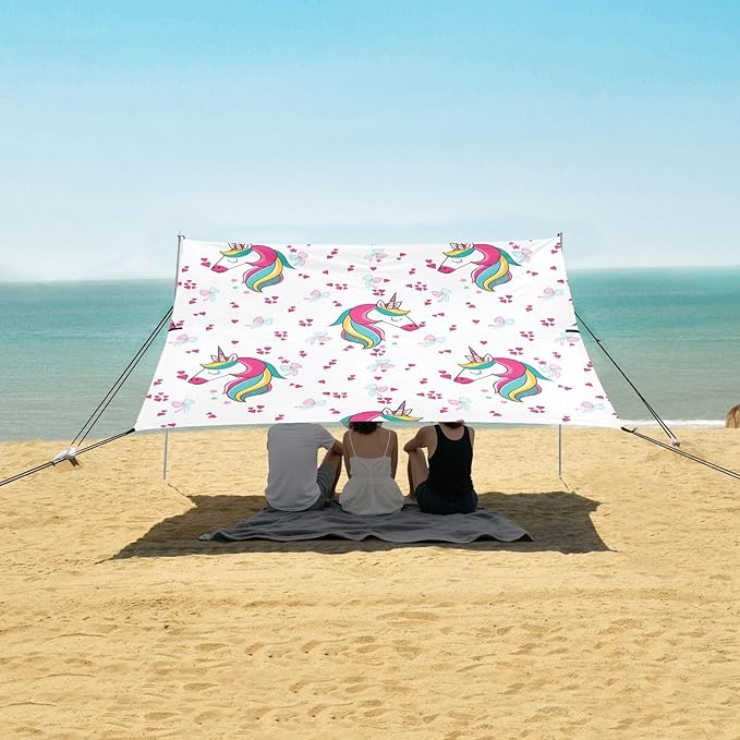 ALAZA Unicorn Bow Pattern Beach Tent Sun Shelter Portable Canopy Sunshade for Outdoor Camping Picnics Backyard Fun 10x9 ft