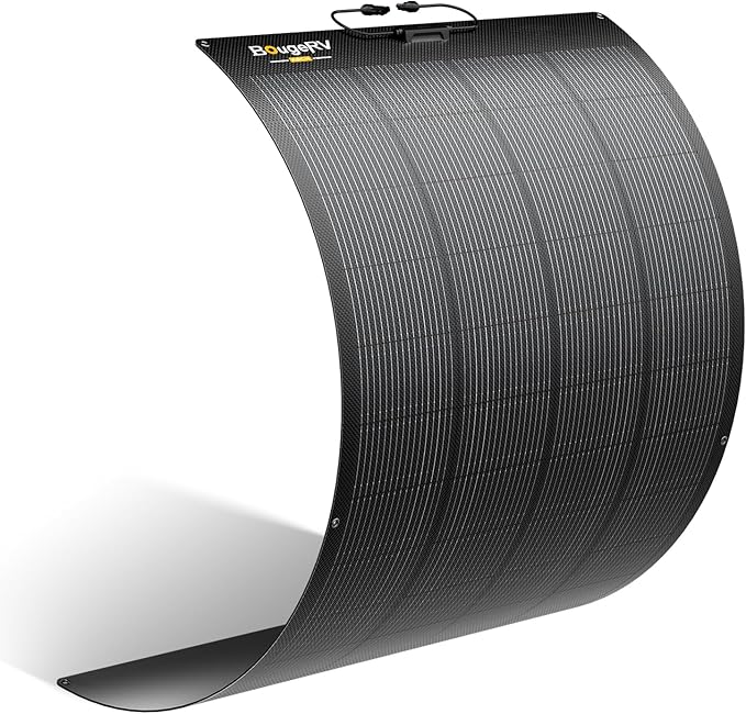 BougeRV Upgrade Arch 200W N-Type Fiberglass Flexible Solar Panel 24 Volts 16BB Mono Cell 25% High-Efficiency 270° Lightweight Compact for RV Boat Marine Camping Home Curve Surface Black
