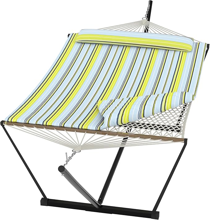 GarveeHome Double Hammock with Heavy-Duty Steel Stand 2 Person Portable Hammock 450LBS Max Weight Capacity Easy Assembly Ideal for Indoor Backyard Camping &amp Outdoor Use