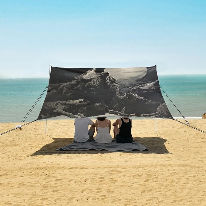 ALAZA Flock of Wolves at Night The Leader Howls to The Moon Beach Tent Sun Shelter Portable Canopy Sunshade for Outdoor Camping Picnics Backyard Fun 10x9 ft