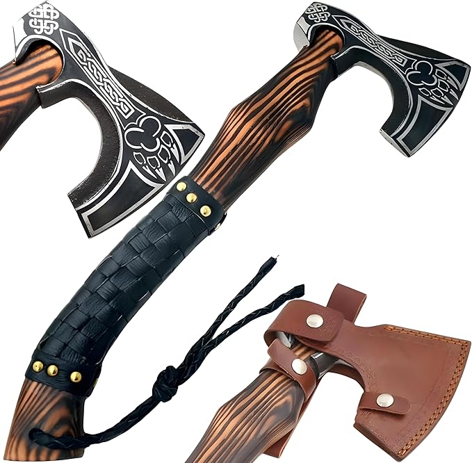 Medieval Style Viking Hatchet – Handmade Hand Forged Tomahawk Axe for Camping &amp Hunting (Black &amp Brown 6054)