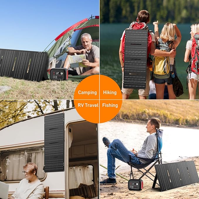 60W YT60 Solar Panel Charger Solar Battery High Efficiency Camping Waterproof IP68 Solar Panel with USB and DC Outputs for Portable Power StationPower Bank Phone Laptop