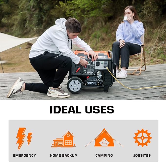 GENMAX Portable Inverter Generator 6000W open frame Gas Powered High Speed Engine with Electric Start Ultra Lightweight for Backup Home Use &amp Job SiteEPA Compliant (GM6000XiE)