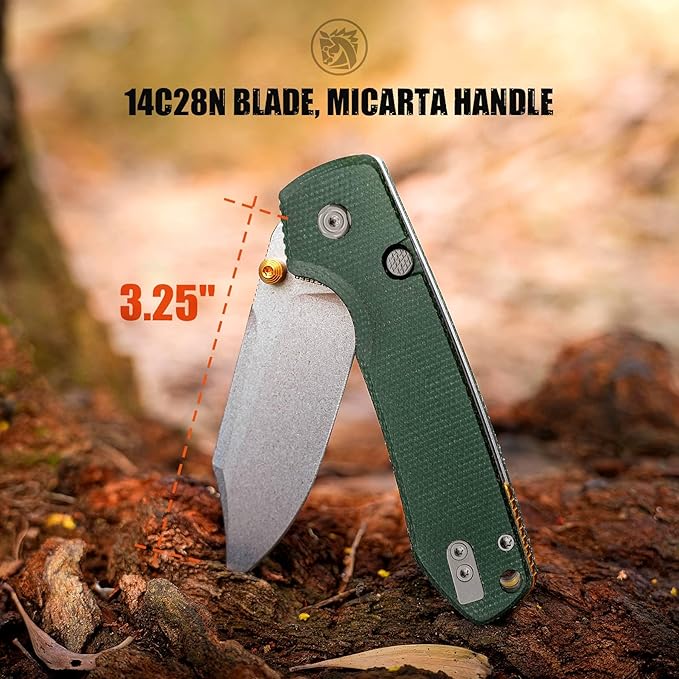 Vosteed Raccoon2.0 Bowie Blade EDC Knife - 3.25 14C28N Steel Micarta Handle Top Liner Lock - Outdoor Camping Hunting - A2911