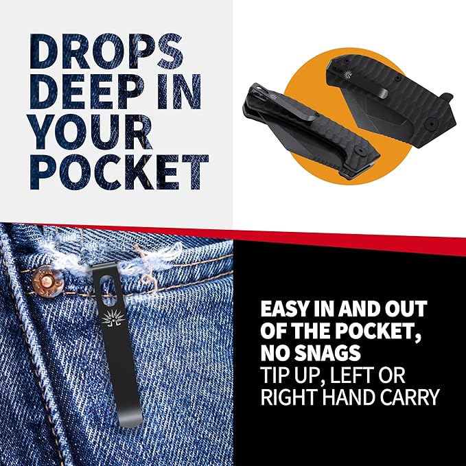 Off-Grid Knives - Raptor EDC Folding Knife with Tumbled Black D2 Steel Grippy G10 Bearings Deep Carry Left &amp Right Hawkbill Tip Stout Everyday Carry