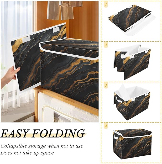 Marble Blue Black Gold Gradient Storage Bins with Lid Stackable Shoebox Storage Bins with Lids Stackable for Dorm Room