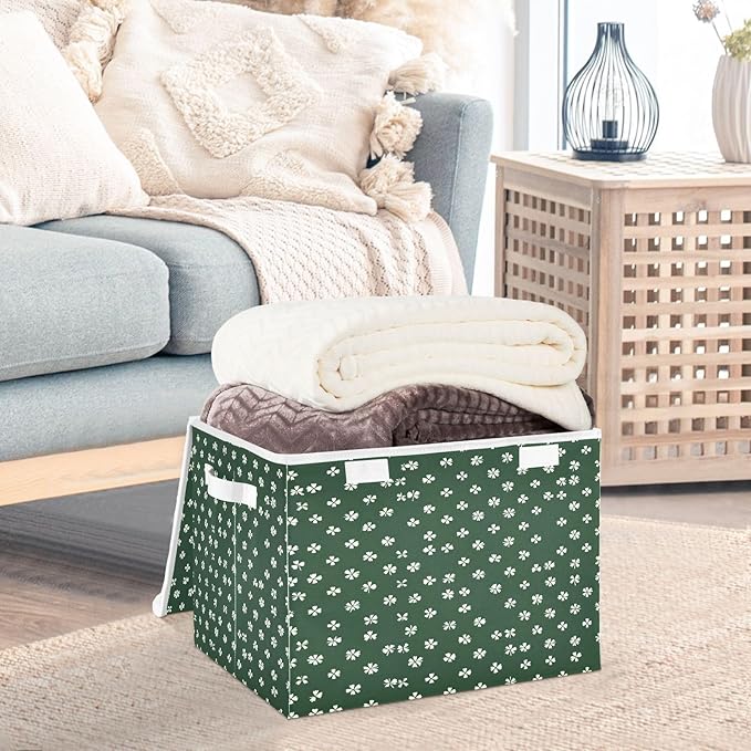 St. Patrick's Leaves Fabric Storage Bins with Lids and HandleFoldable Storage Bins with LidsCloset Organizers for Clothes Storage Room Organization Office Storage Chest Organizer