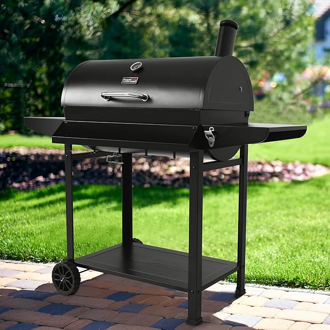 Royal Gourmet CC1830T 30-Inch Barrel Charcoal Grill with Warming Rack &amp Front Storage Basket Outdoor BBQ Grill with 627 sq. in. Grilling Area for Backyard Barbecue Cooking Party Black