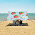 ALAZA Funny Strawberry Green Leaves Flowers on Light Blue Beach Tent Sun Shelter Portable Canopy Sunshade for Outdoor Camping Picnics Backyard Fun 10x9 ft