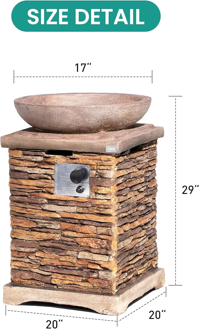 SUNBURY Outdoor Propane Fire Pit Gas Fire Pit for Outside Patio Stone Outdoor Fire Table Fire Column 40000 BTU Propane Fire Tables Firepit Table w Lava Rocks CSA Certified Waterproof Cover