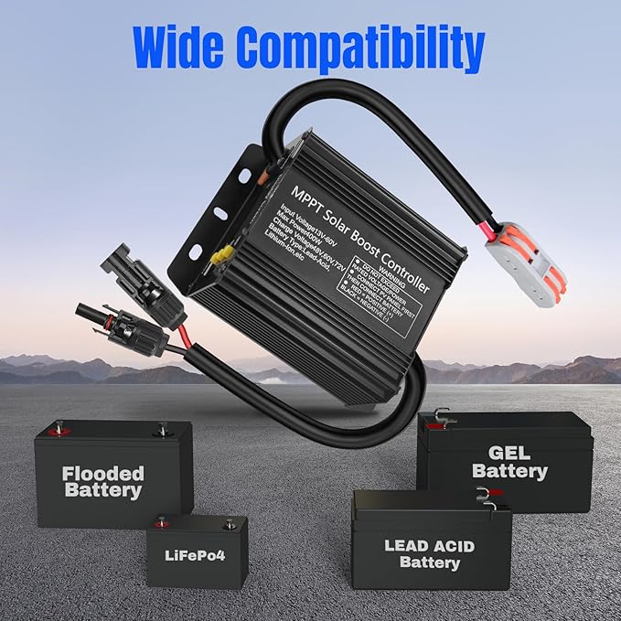 1000W SmartSolar MPPT Boost 24V/36V/48V/60V/72V MPPT Solar Charge Controller LCD Display Solar Panel Regulator for Sealed Flooded AGM Gel LFP User Batteries Ideal for Golf Carts Electric Vehicles RVs