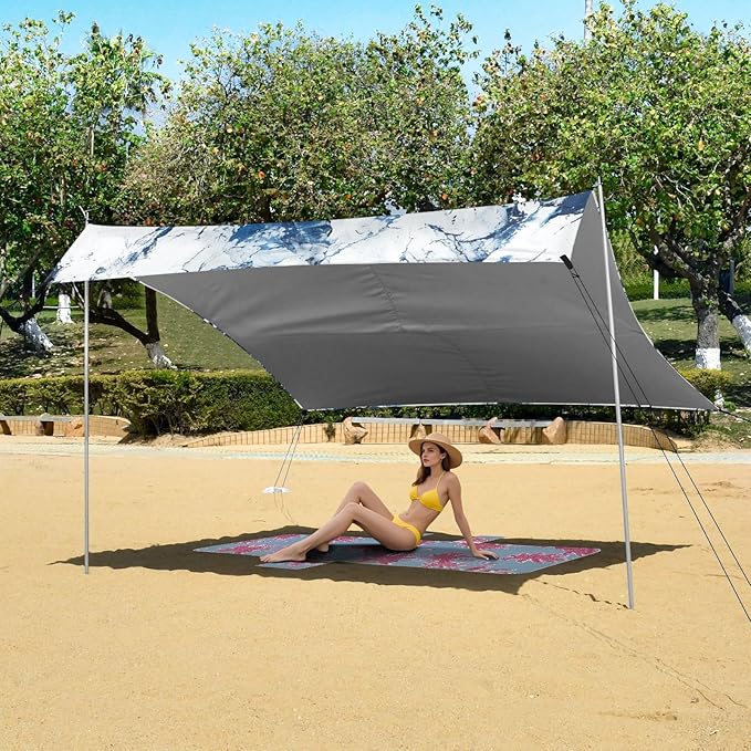 ALAZA Blue White Marble Beach Tent Sun Shelter Portable Canopy Sunshade for Outdoor Camping Picnics Backyard Fun 10x9 ft
