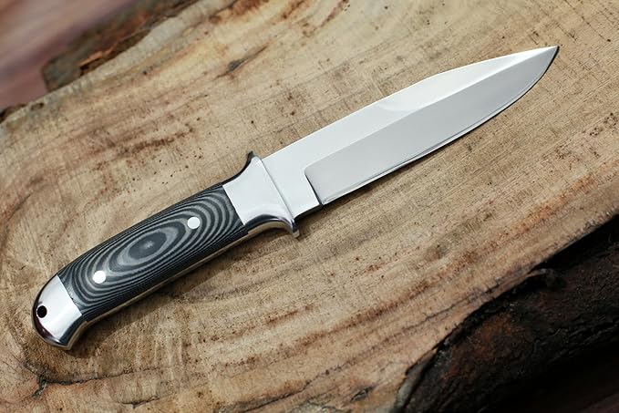 GCS Handmade D2 Steel Hunting Knife with Black And White Micarta with Steel Bolsters Handle Full Tang Blade and Leather Sheath for Hunting Hunting Camping Survival EDC-GCS 940
