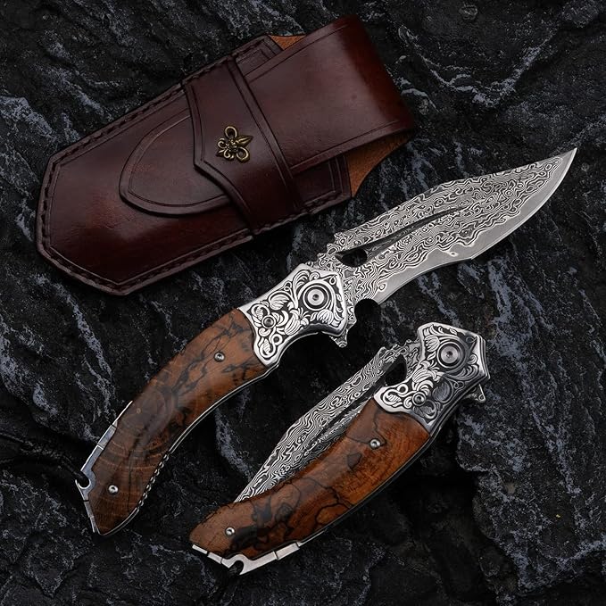 Handmade Japanese VG10 Damascus Steel Folding Knife Wild survival pocket knife Maple Liner Lock Handle EDC Pocket Knives for Men Outdoors Camping Fishing